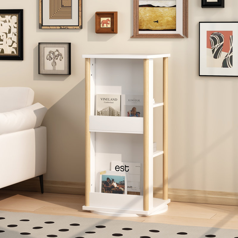 Bibliothèque à 360 ° pour enfants avec tableau noir, bibliothèque de plancher en bois à 3 niveaux et rangement pour jouets, présentoir à livres d'images