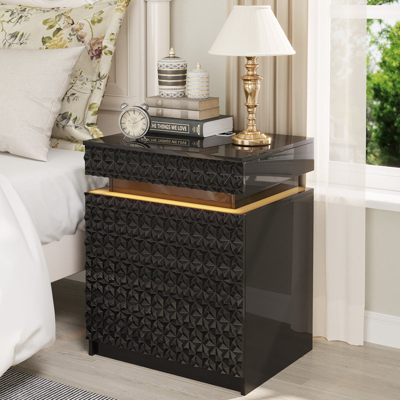 2-Drawer Nightstand With Light, Black