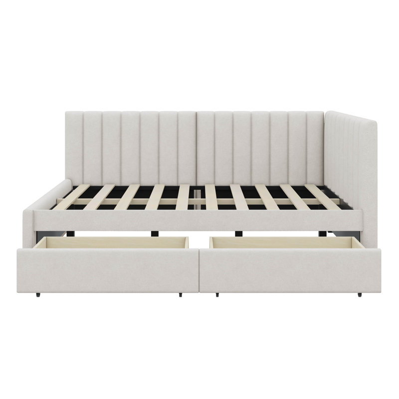 Cathaline Full Size Upholstered Daybed with 2 Storage Drawers Sofa Bed Frame, Beige