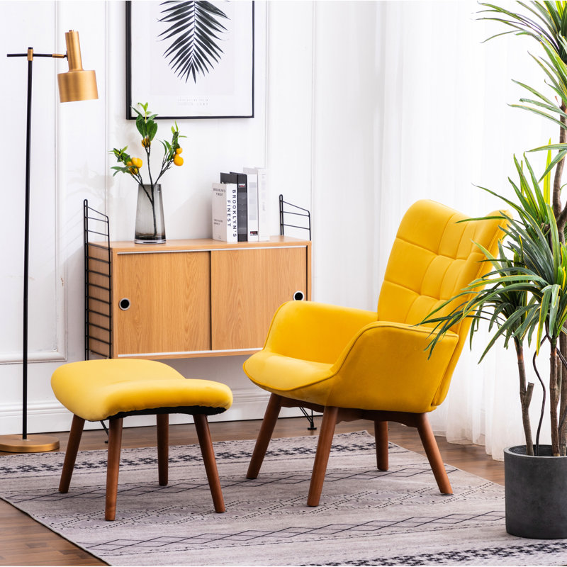 Chaise en velours jaune avec siège d'appoint chic, Jaune