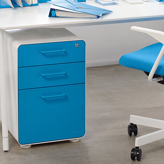 Stow Filing Cabinet, White/Pool Blue, Without Caster