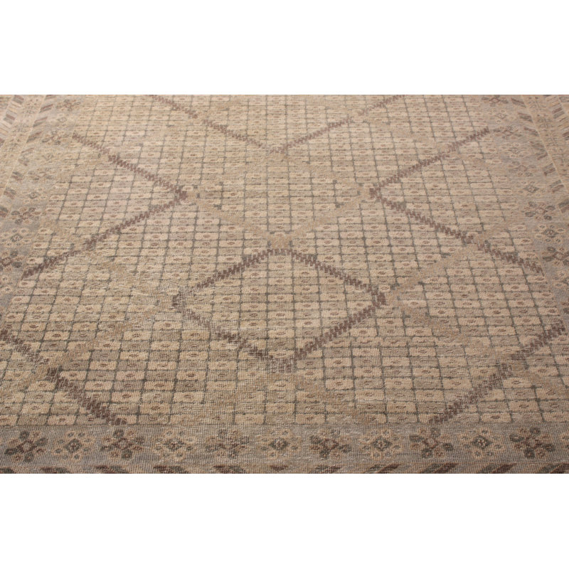 Hand-Knotted Classic Rug Beige-Brown Blue Pattern, Rectangle 12' x 15'