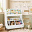 Bibliothèque de rangement en bois pour jouets d'enfants avec 2 bacs et tablette ouverte, blanc naturel-1329815965