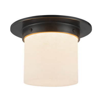 Mineral 8-in (6-in Height) Alabaster Cylinder Flush Mount with Urban Bronze Finish
