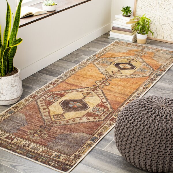 Custom Size Brown Beige Runner Rug Geometric Volley Dessign Cut to