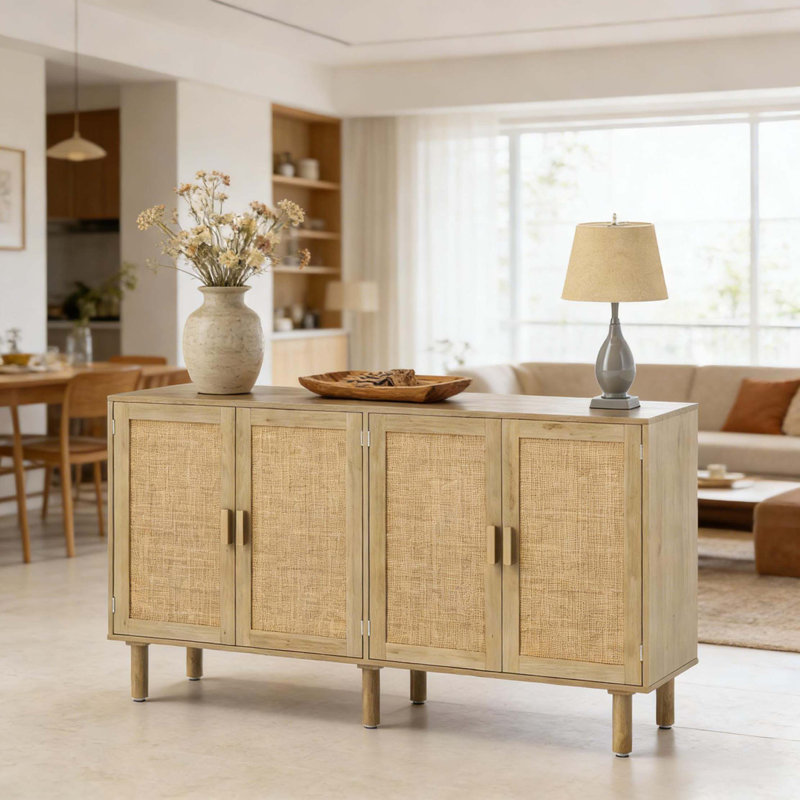 Armoire de rangement bohémienne en rotin avec portes magnétiques