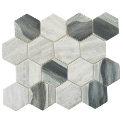 Recycled Hexagon  2"X2" Glass Mosaic Tile