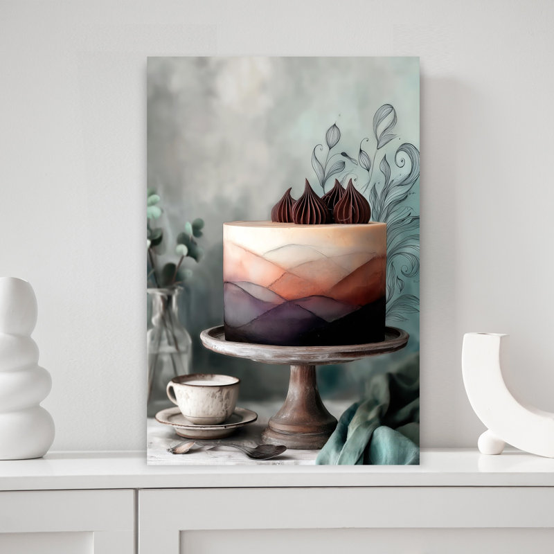 Aquarelle, gâteau de montagne, paysage délicat, paysage rêveur, art mural, 18" H x 12" W