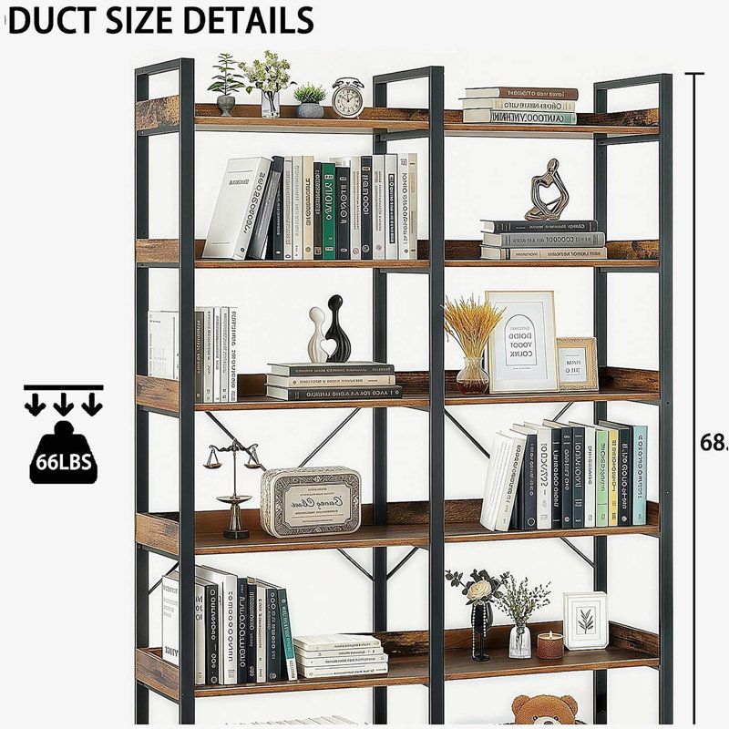6-Tier Wooden Bookshelf with Open Shelves, Modern Metal Frame Bookcase for Storage and Display