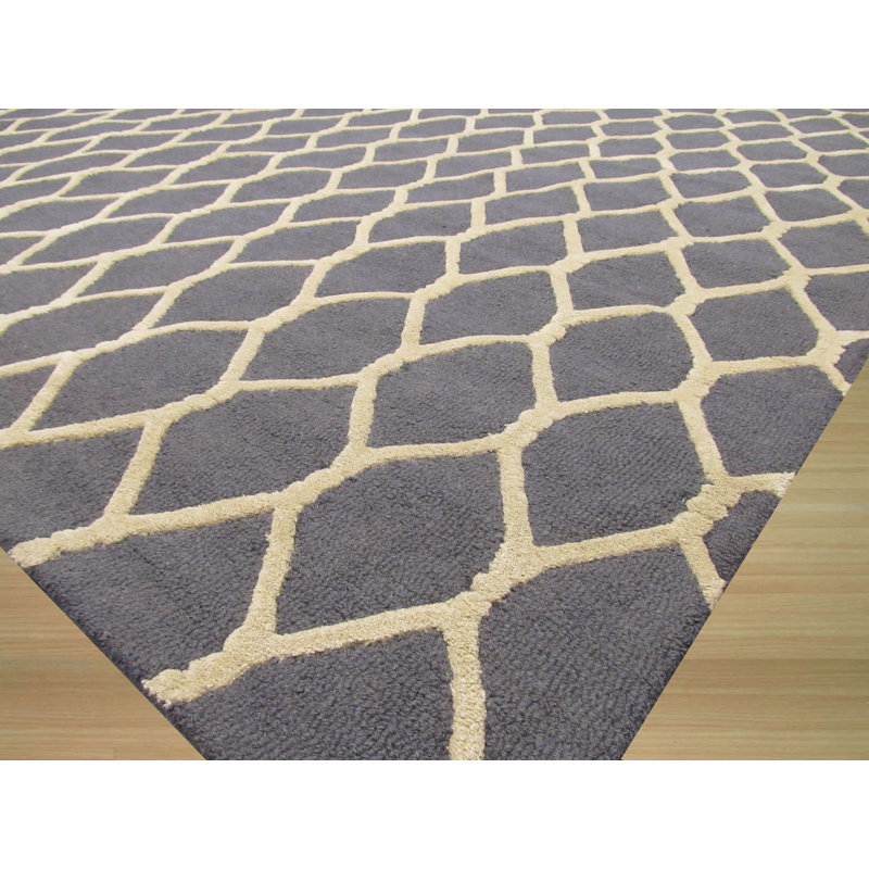 Hand Tufted Wool Geometric Area Rug, Gray, Rectangle 4' x 6'
