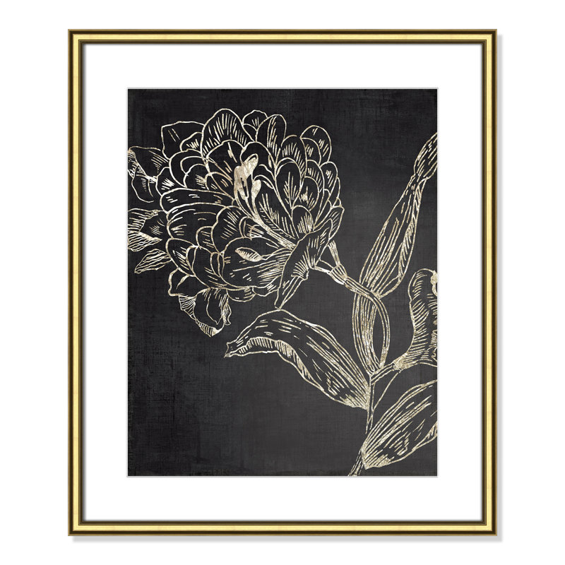 Clarendon Golden Flower Folklore II by Asia Jensen - Picture Frame Graphic Art, 26.75" H x 22.75" W, Gold