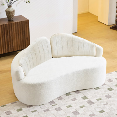 Deux places courbées, tissu chenille blanc, amovible et confortable, assise dans de petits espaces, moelleux, rembourrage en mousse, poids de 66 lb avec un style rétro minimaliste, convient aux espaces
