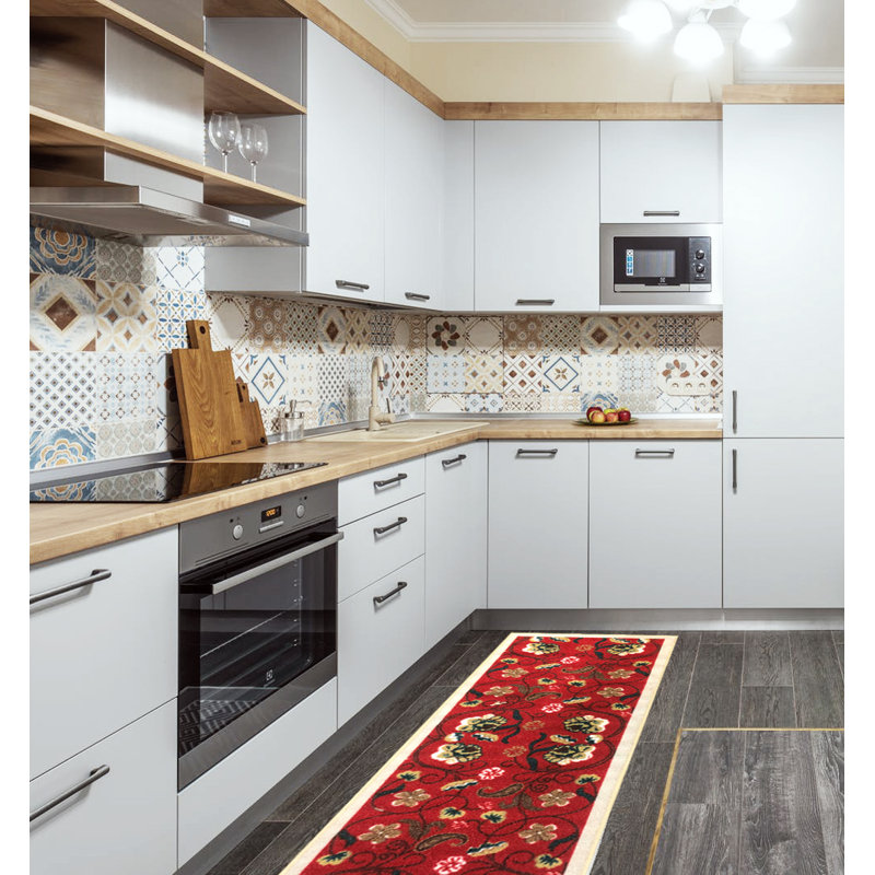Tapis de cuisine Hepatique, Tapis de couloir 1,11 po x 7 pi, Rouge