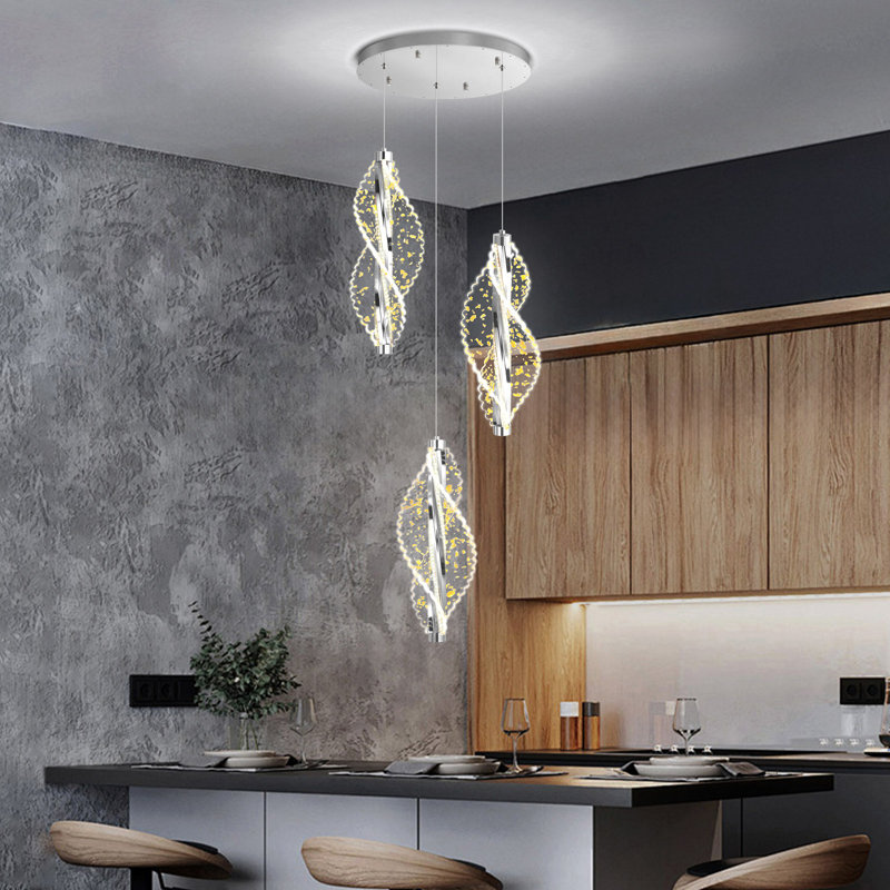 Lustre 3 lumières DEL moderne en acrylique argenté, 2160 Lumens, 59" H x 11.8" W x 11.8" D, Silver