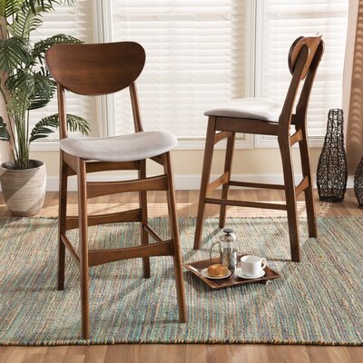 Brayden StudioÂ® Katya Mid-Century Modern Grey Fabric Upholstered And Walnut Brown Finished Wood 2-Piece Bar Stool Set -  Corrigan StudioÂ®, 2865ECE50DCF4ABE89FD46AE0E962148