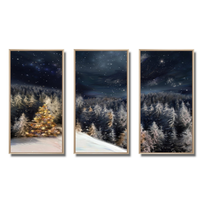«Night Forest Christmas Tree», ensemble d'art mural sur toile encadré paysage, Érable, H 20 po x l 36 po
