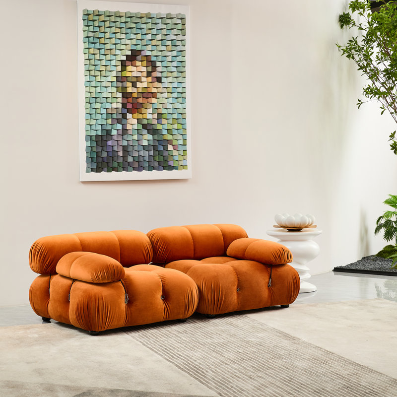 Canapé en chenille de 76 po Belani, Velours orange
