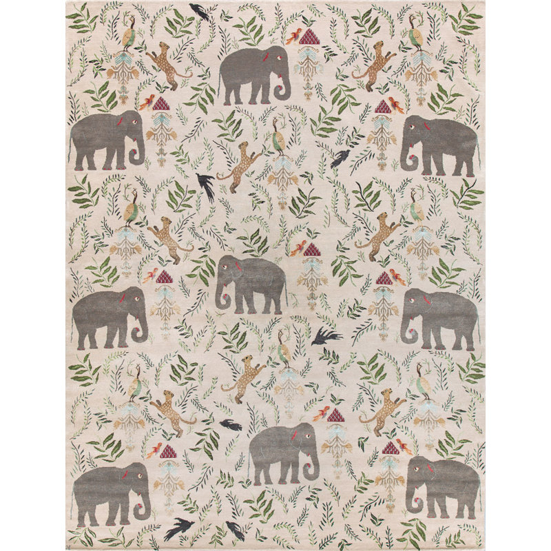 Menagerie Floral Area Rug in Silver/Cream/Teal, Rectangle 13' x 18'