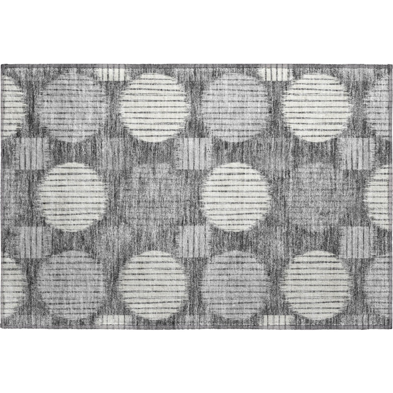 Premium Machine Washable Prisco Charcoal Rug, Rectangle 1'8" x 2'6"