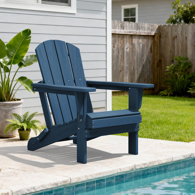 Chaise Adirondack pliante en PEHD pour l'extérieur, chaise longue en grain de bois résistante aux intempéries, Bleu