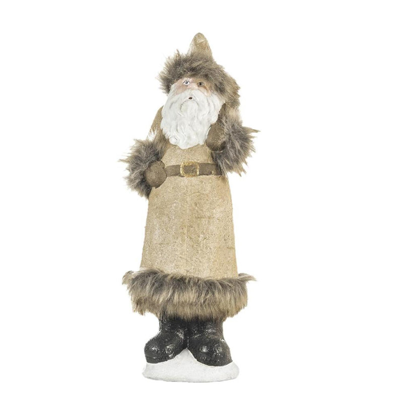 Père Noël en terre cuite avec manteau de bouleau