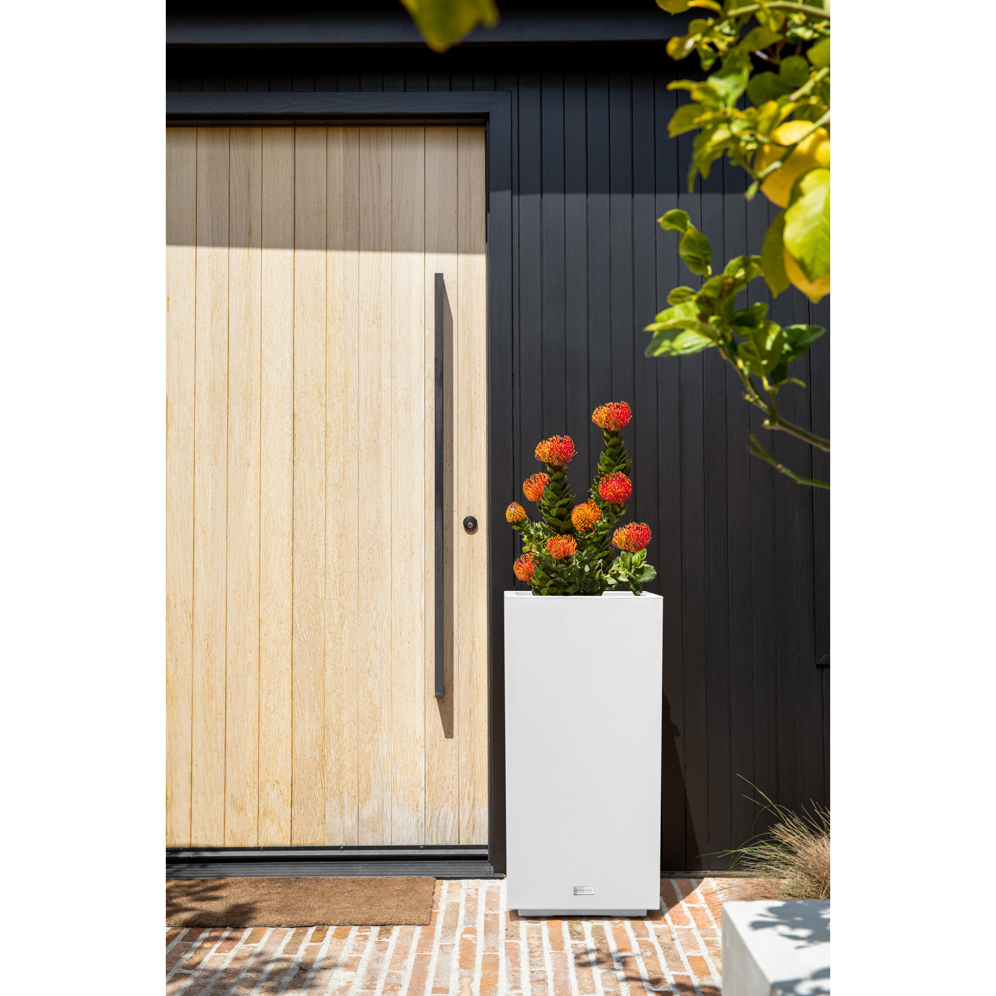 Block Series Pedestal Planter, 31.75” H x 15.5” W x 15.5” D, White