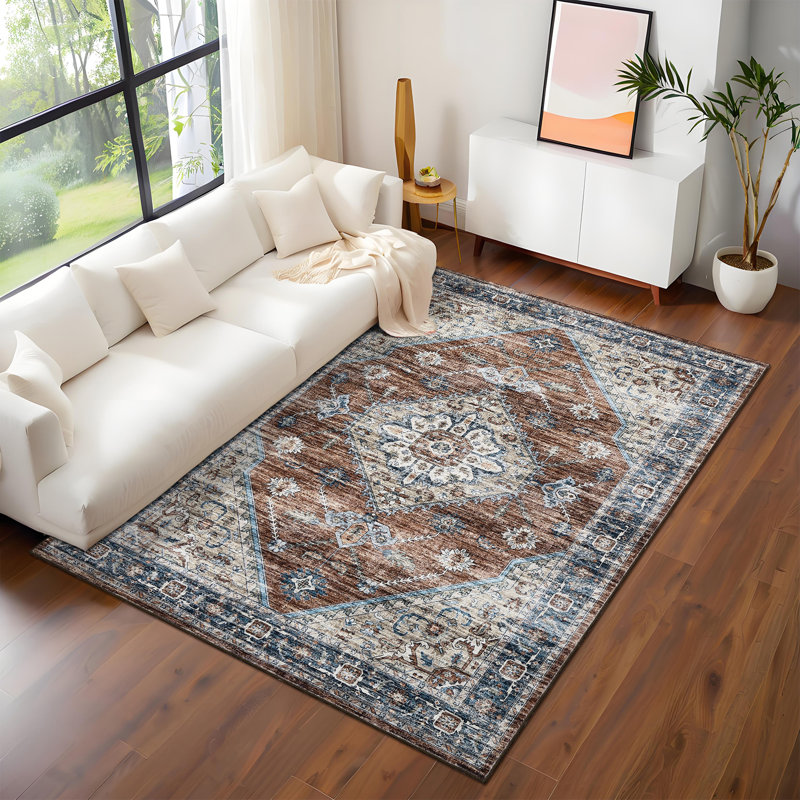 Elegant Oriental Machine Washable Rug with Rubber Anti-Slip Backing Ideal for Living Room, Dining Room, Bedroom, Office & Playroom