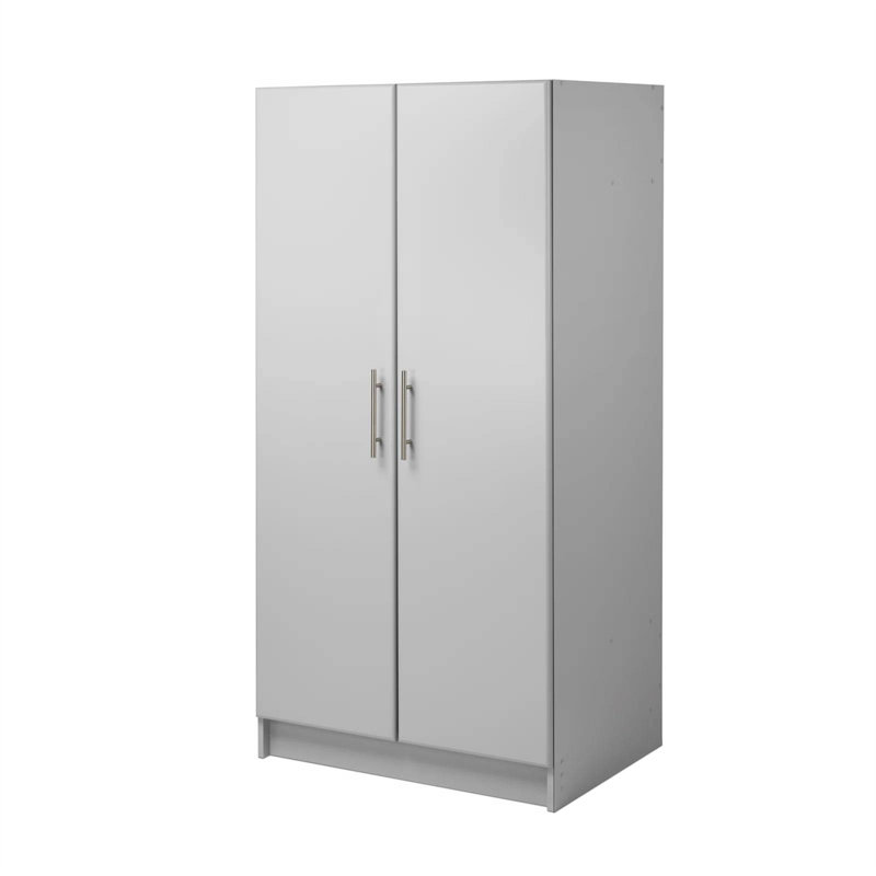 Bucholz 65" Tall Wardrobe Cabinet, Storage Cabinet with Hanging Rail and Shelves for Living Room, Kitchen, and Laundry Room, 24.5" D x 32" W x 65" H, Gray
