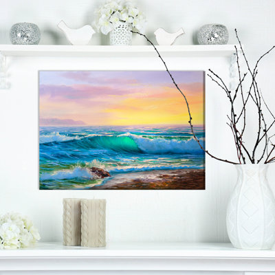 «Landscape Sunset Ocean Waves», impression sur toile - Couchers de soleil sur les vagues de l'océan
