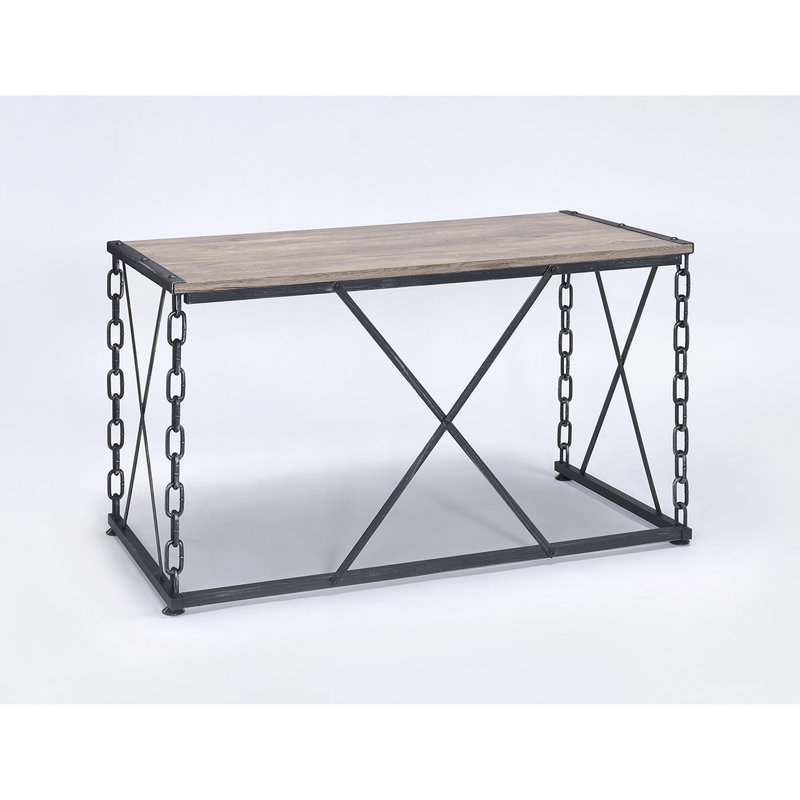 Bureau rectangulaire en chêne rustique et noir antique, pieds en métal à chaîne en métal, poids du colis de 53 lb en chêne noir, plateau en bois de PB, base, capacité de 100 spécifications