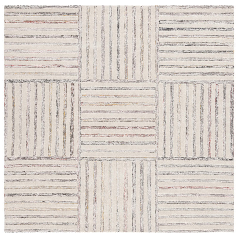 Yettem Metro Hand Tufted Wool And Cotton With Latex Striped Rug, Square 6'