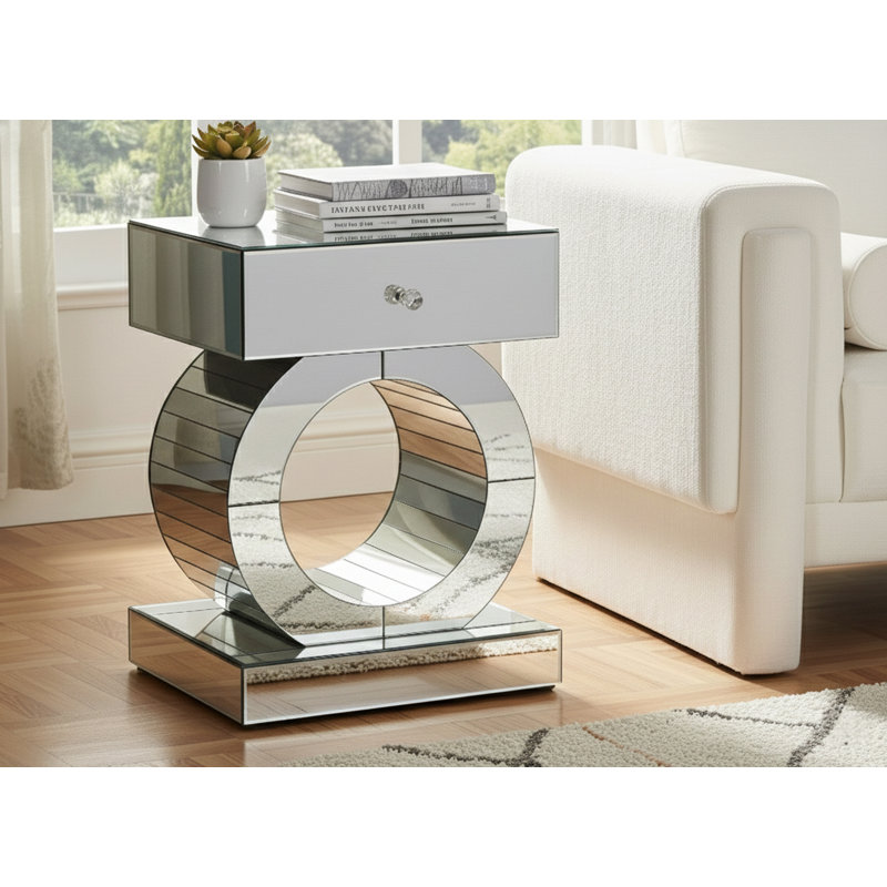 Jocelyn Mirrored Glass Top End Table