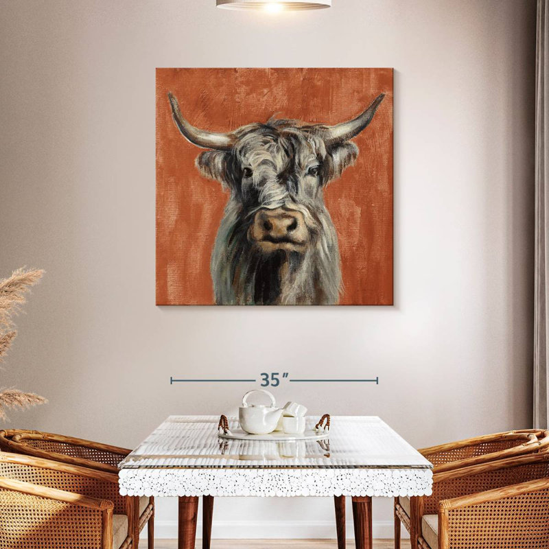 Brampt Highland Cow sur terre cuite, H 39 po x l 39 po
