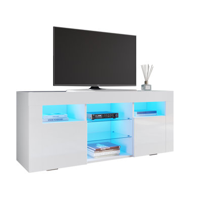 Nuo 120Lx35Wx50H LED TV Stand/TV Cabinet, 2 Side Doors 5 Storage, High Gloss, 12W, For 50" TVs