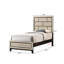 Lit simple à profil bas gris de style contemporain avec tête de lit à décor géométrique - Bibliothèque-468132755