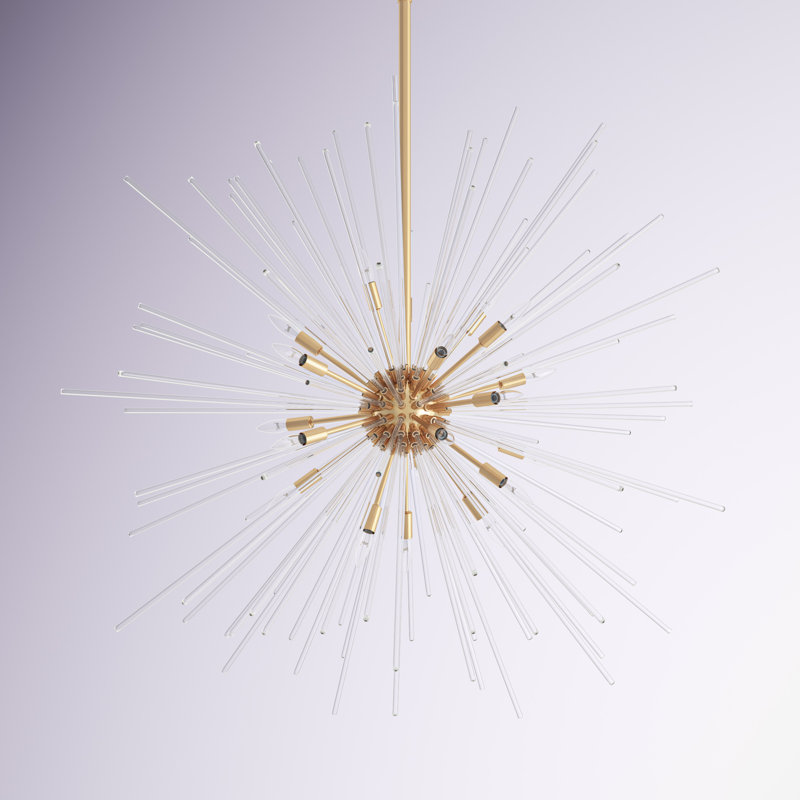 Lustre sphérique spoutnik 16 lumières Merrick, Laiton satiné, 37.5" H x 40" W x 40" W