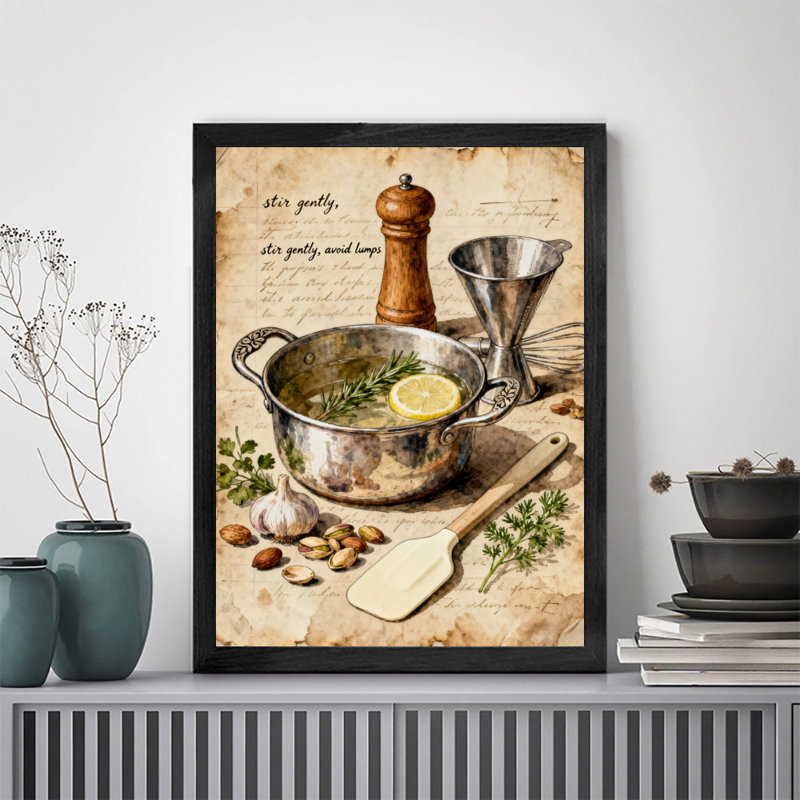Art encadré noir, ustensiles et ingrédients de cuisine rétro, impressions encadrées de style rétro, H 37 po x l 25 po