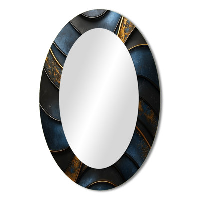 Fractal Aqua Drift Of Marble II - Large Oval Wall Mirror On Metal