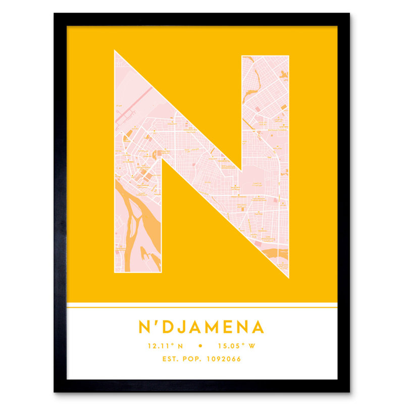 N''djamena Chad City Map Yellow - Single Picture Frame Typography