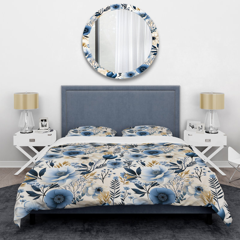 Literie Classic Blue Harmony Bouquet III, Housse de couette pour très grand lit et 2 très