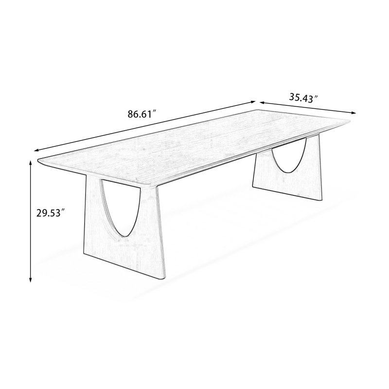 Table de salle à manger rectangulaire en bois massif brun, H 29,53 po x L 86,61 po x l 35,43 po