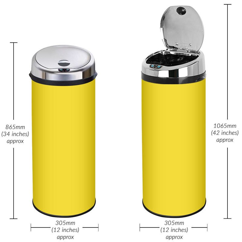 Ladson Steel Motion Sensor Kitchen Trash Can, 50L, Yellow