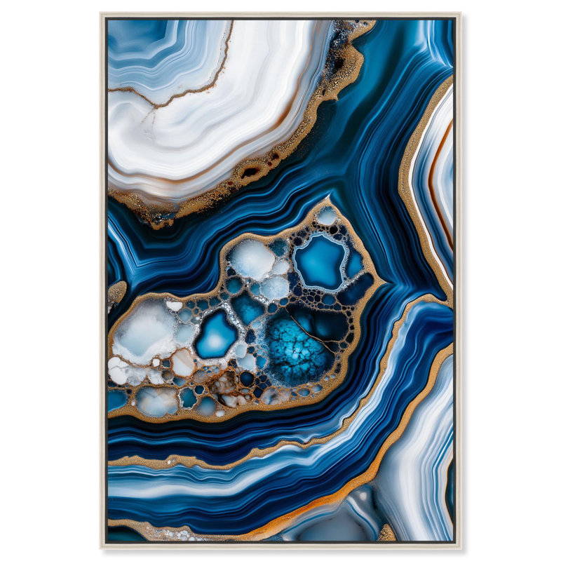 «Azure Alveoli II», art mural géode bleue par , 31" H x 21" W, Encadrement argenté
