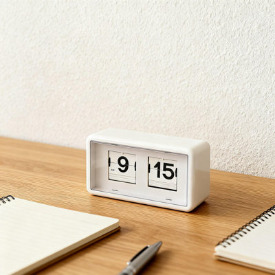 Horloge de bureau rétro à retournement automatique, design rétro (crème)