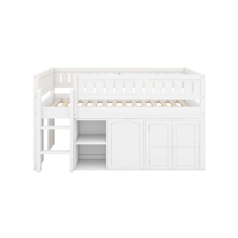 Lit mezzanine double avec armoire de rangement, Blanc