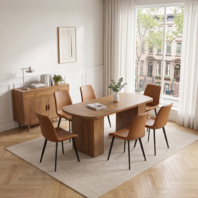 Ensemble de salle à manger 7 pièces avec chaises rembourrées, 7 pièces : table, 6 chaises, Brun