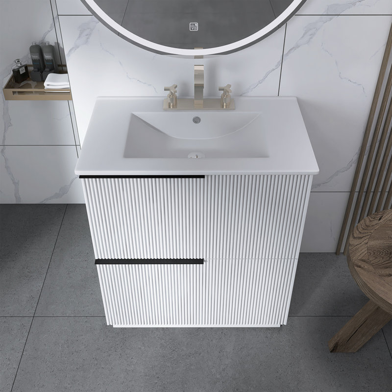 Meuble-lavabo autoportant de 30 po avec lavabo en céramique, Blanc