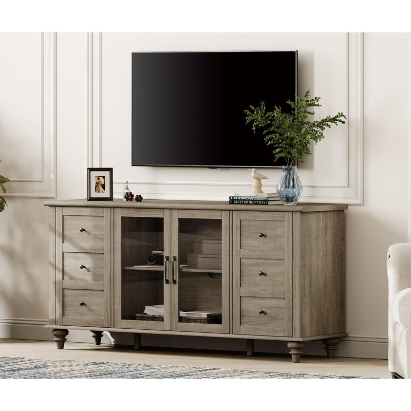 Scarlett 57.9" W Solid and Manufactured Wood TV Stand, Gray