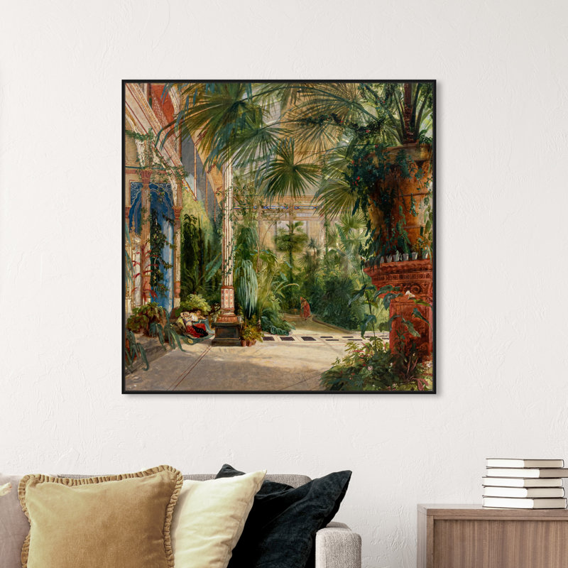 Intérieur de Palm House - Peinture, H 12 po x l 12 po, Toile encadrée, Noir