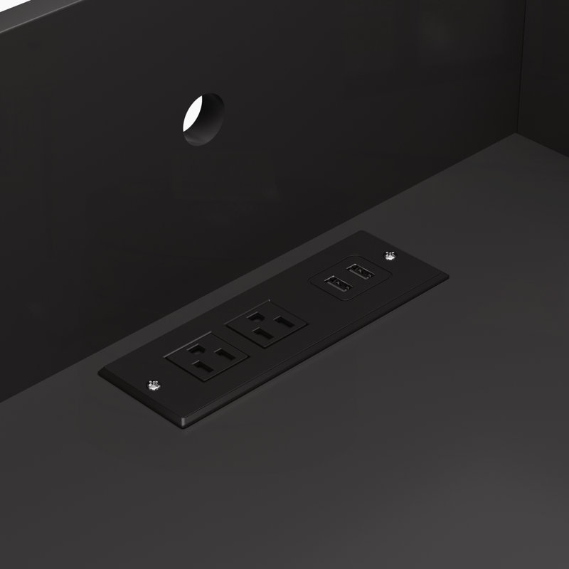 Table de chevet avec station de charge et lumières DEL, Noir